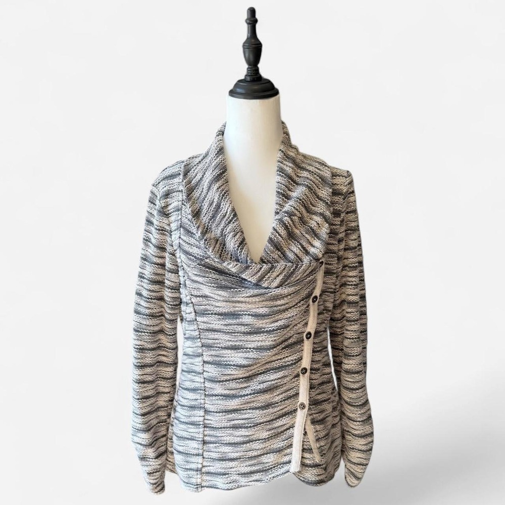 Saturday Sunday Anthropologie Gray Marled Asymmetrical Cowl Neck Sweater L